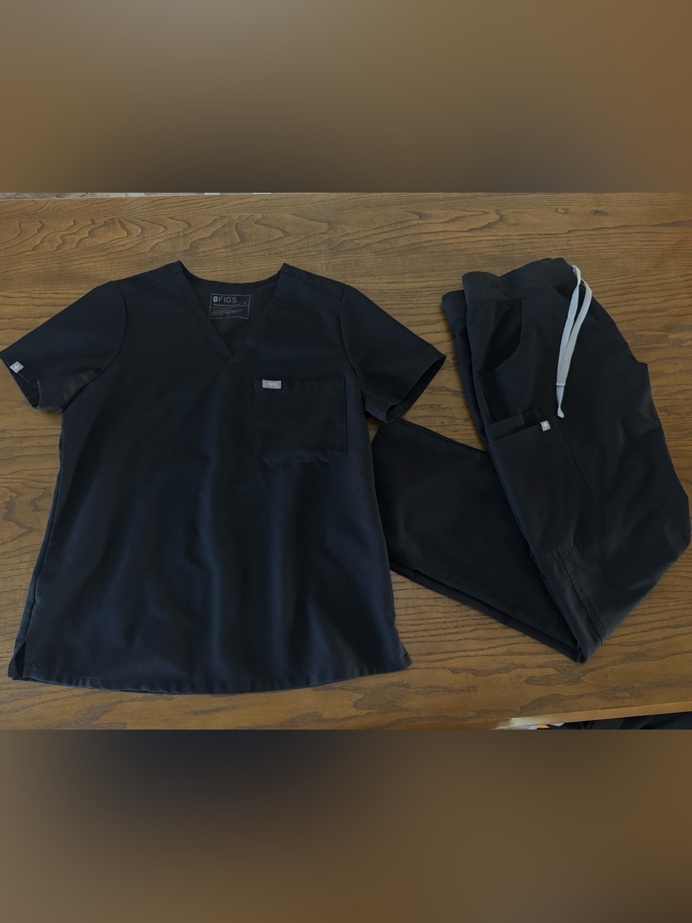 Figs Black V-Neck Scrub Top and Pants